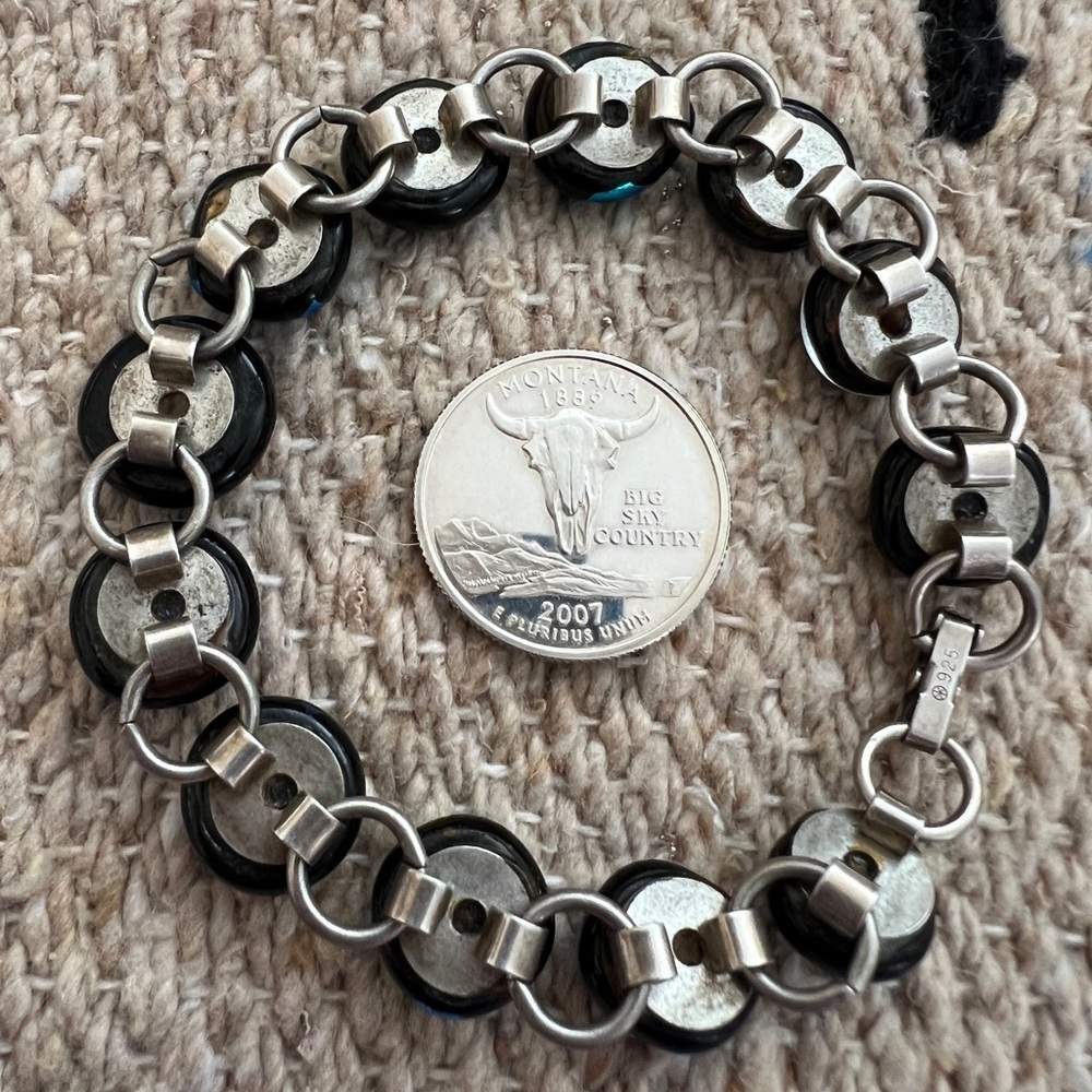 ❤️ Vintage Old Dichroic Glass Cabochon Sterling Silver Sz 7.5 Bracelet 30.1Gm - Picture 10 of 12